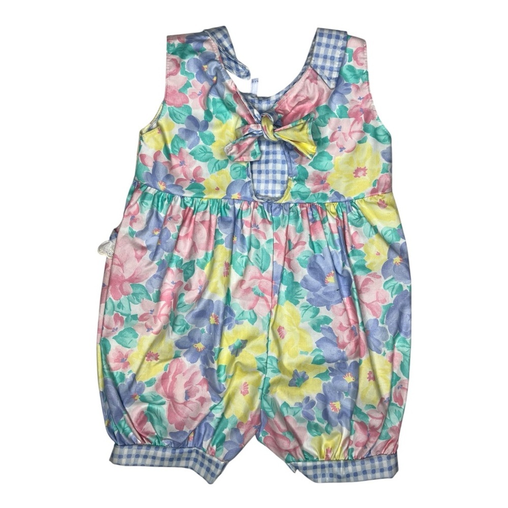 Vintage Buster Brown Baby Romper 24M Floral Gingham USA Made Cottagecore Spring - Picture 3 of 7